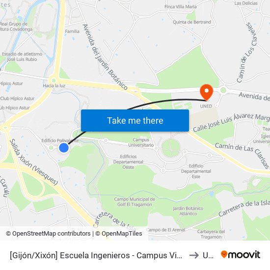 [Gijón/Xixón]  Escuela Ingenieros - Campus Viesques [Cta 20658] to Uned map