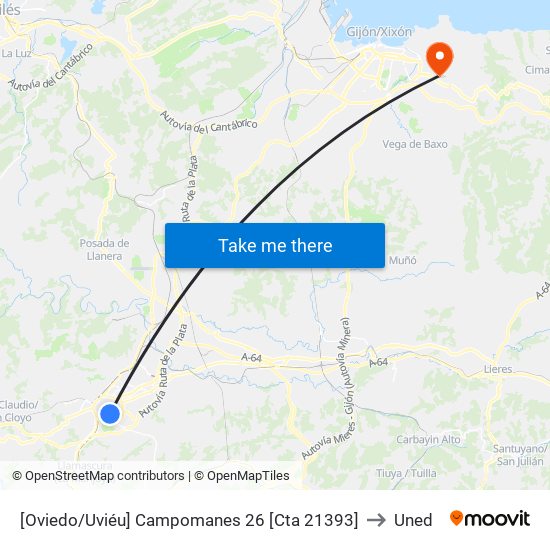 [Oviedo/Uviéu]  Campomanes 26 [Cta 21393] to Uned map