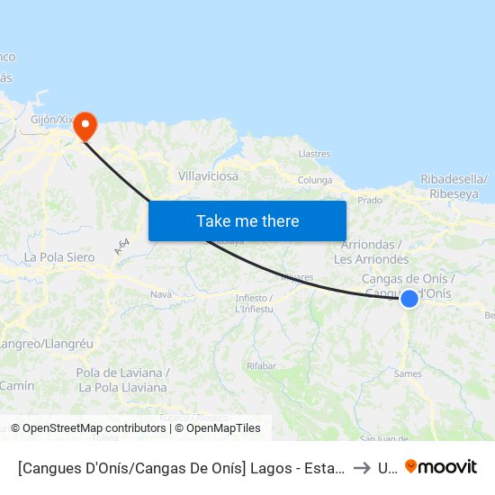 [Cangues D'Onís/Cangas De Onís]  Lagos - Estación Bus Cangas De Onís [Cta 21419] to Uned map