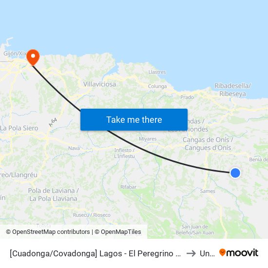 [Cuadonga/Covadonga]  Lagos - El Peregrino [Cta 21423] to Uned map