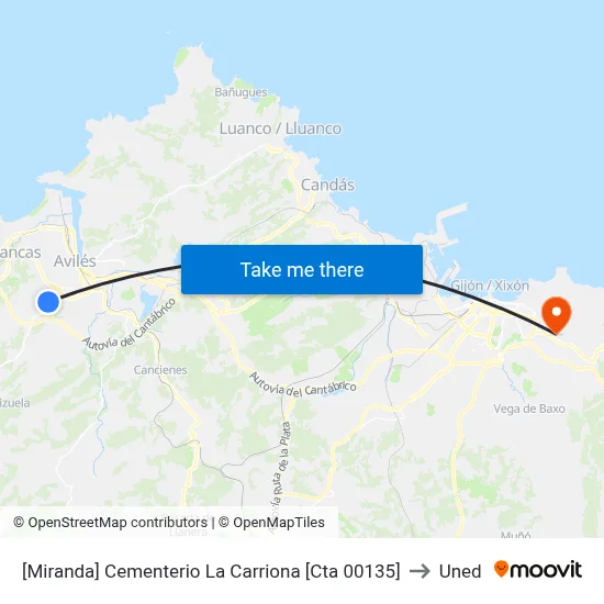 [Miranda]  Cementerio La Carriona [Cta 00135] to Uned map