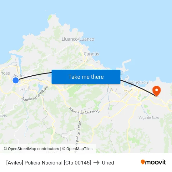 [Avilés]  Policia Nacional [Cta 00145] to Uned map