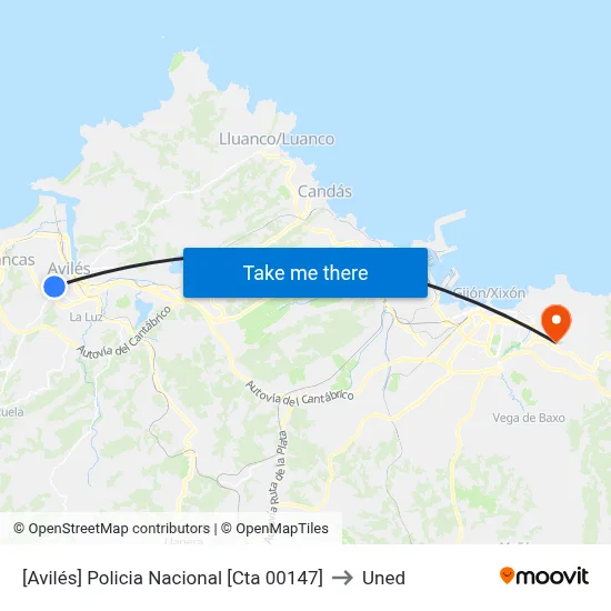[Avilés]  Policia Nacional [Cta 00147] to Uned map