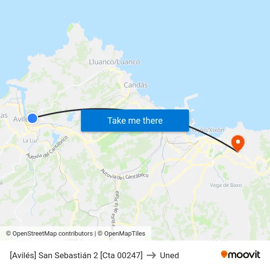 [Avilés]  San Sebastián 2 [Cta 00247] to Uned map