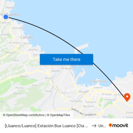 [Lluanco/Luanco]  Estación Bus Luanco [Cta 00299] to Uned map