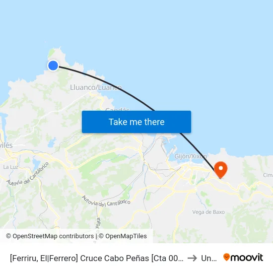 [Ferriru, El|Ferrero]  Cruce Cabo Peñas [Cta 00322] to Uned map