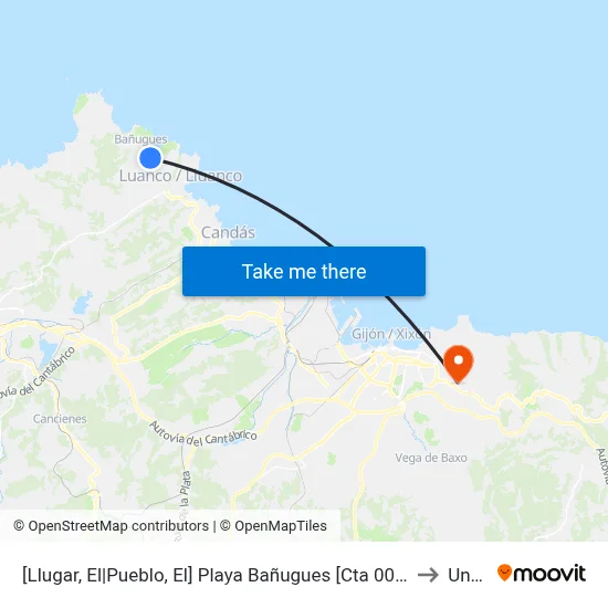 [Llugar, El|Pueblo, El]  Playa Bañugues [Cta 00337] to Uned map