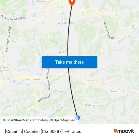 [Cocañín]  Cocañín [Cta 00387] to Uned map
