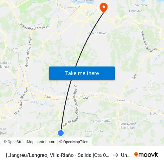 [Llangréu/Langreo]  Villa-Riaño - Salida [Cta 00400] to Uned map