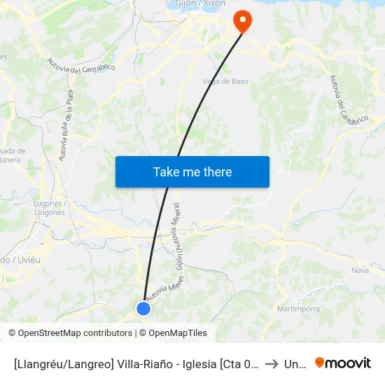 [Llangréu/Langreo]  Villa-Riaño - Iglesia [Cta 00406] to Uned map