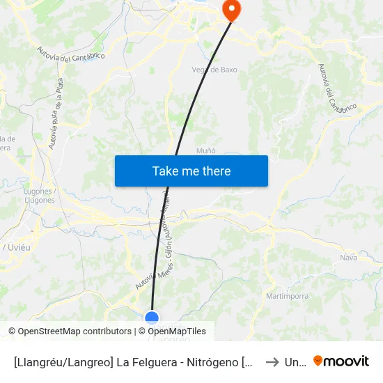 [Llangréu/Langreo]  La Felguera - Nitrógeno [Cta 00411] to Uned map