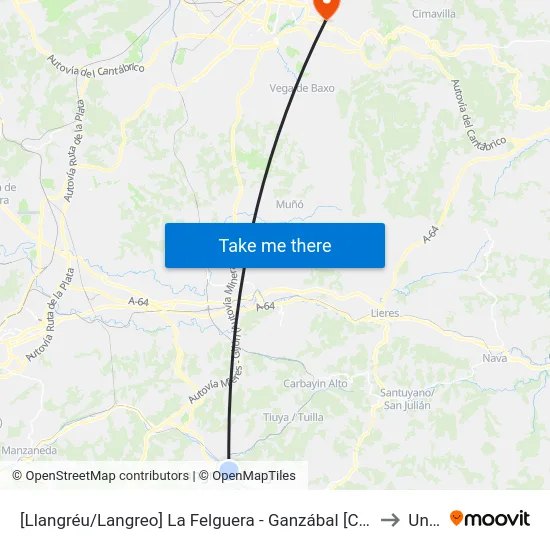 [Llangréu/Langreo]  La Felguera - Ganzábal [Cta 00419] to Uned map