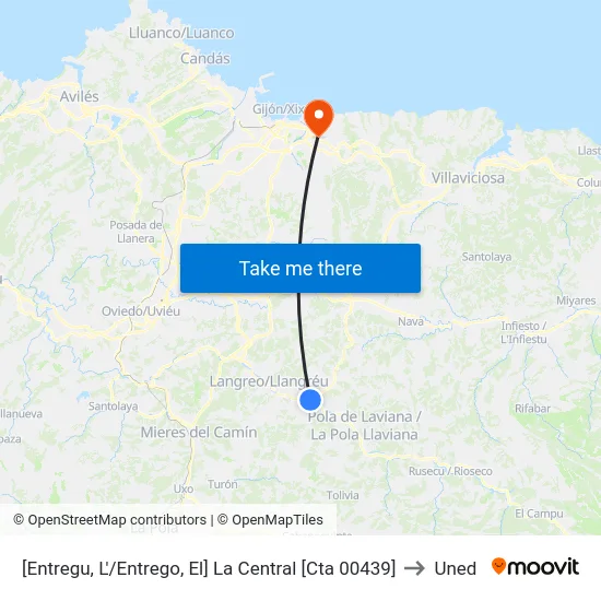 [Entregu, L'/Entrego, El]  La Central [Cta 00439] to Uned map