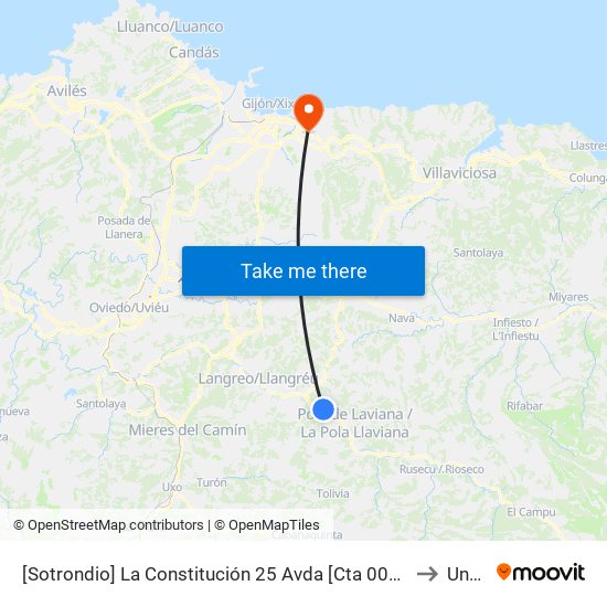 [Sotrondio]  La Constitución 25 Avda [Cta 00447] to Uned map