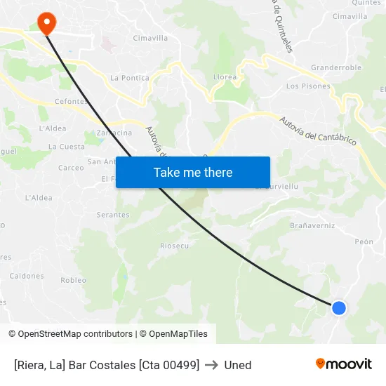 [Riera, La]  Bar Costales [Cta 00499] to Uned map