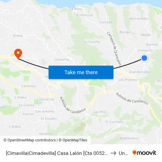 [Cimavilla|Cimadevilla]  Casa Lalón [Cta 00525] to Uned map
