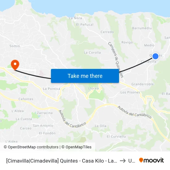 [Cimavilla|Cimadevilla]  Quintes - Casa Kilo - Las Palmeras [Cta 00529] to Uned map
