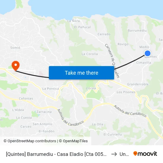 [Quintes]  Barrumediu - Casa Eladio [Cta 00531] to Uned map