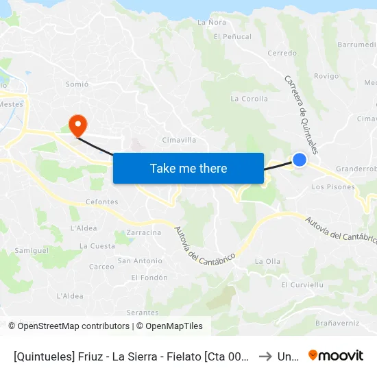 [Quintueles]  Friuz - La Sierra - Fielato [Cta 00544] to Uned map