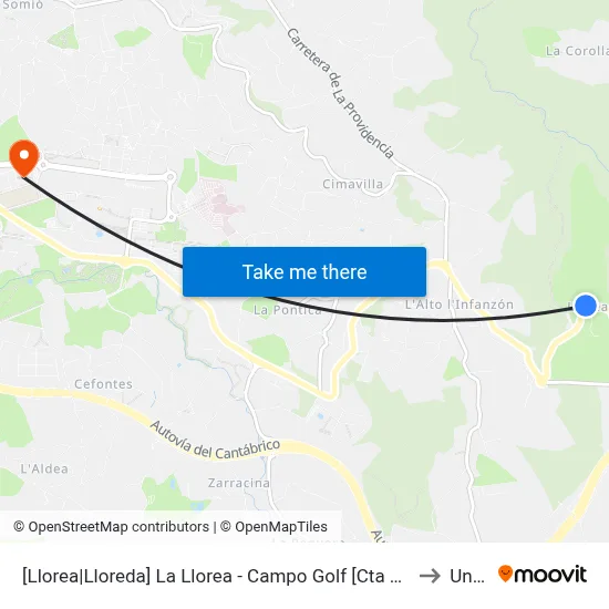 [Llorea|Lloreda]  La Llorea - Campo Golf [Cta 00547] to Uned map