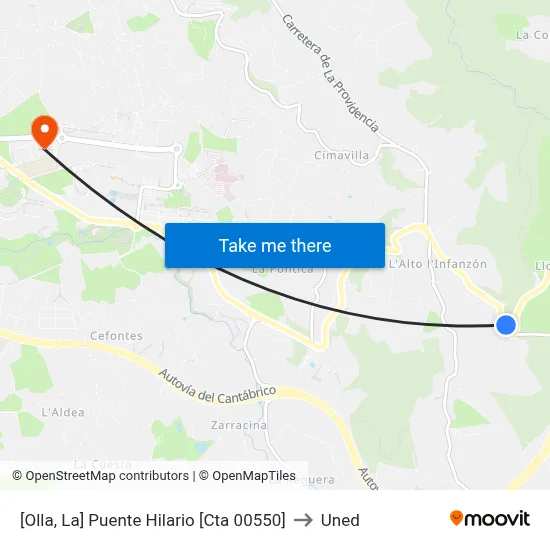 [Olla, La]  Puente Hilario [Cta 00550] to Uned map