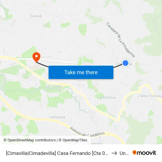 [Cimavilla|Cimadevilla]  Casa Fernando [Cta 00557] to Uned map