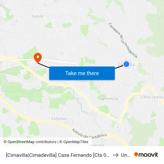 [Cimavilla|Cimadevilla]  Casa Fernando [Cta 00558] to Uned map