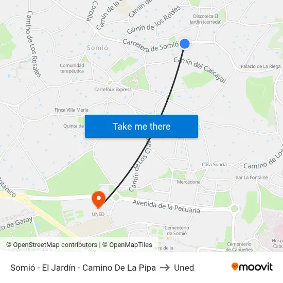 Somió - El Jardín - Camino De La Pipa to Uned map