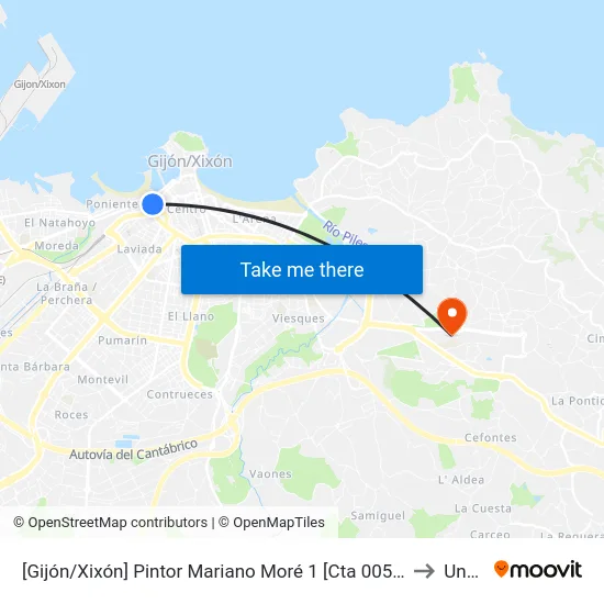 [Gijón/Xixón]  Pintor Mariano Moré 1 [Cta 00575] to Uned map