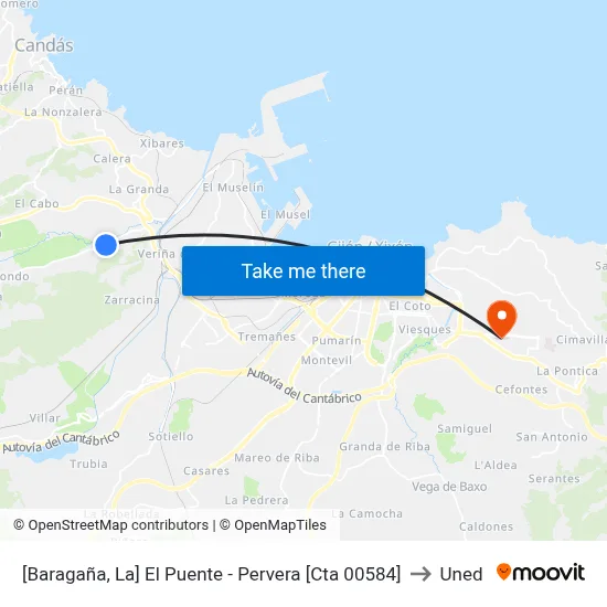 [Baragaña, La]  El Puente - Pervera [Cta 00584] to Uned map