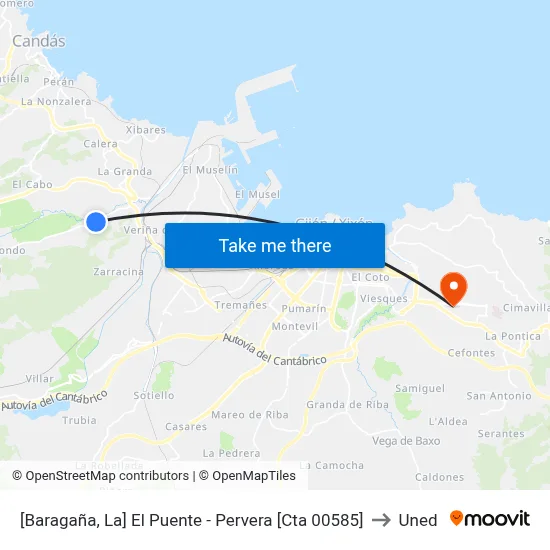 [Baragaña, La]  El Puente - Pervera [Cta 00585] to Uned map