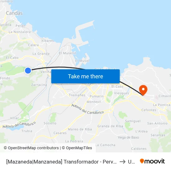 [Mazaneda|Manzaneda]  Transformador - Pervera [Cta 00587] to Uned map