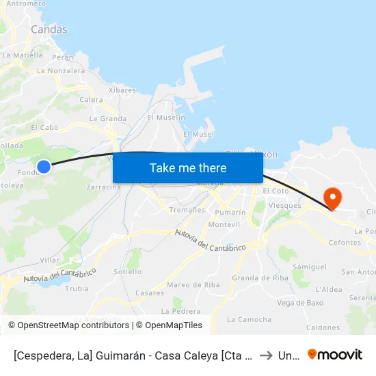 [Cespedera, La]  Guimarán - Casa Caleya [Cta 00596] to Uned map