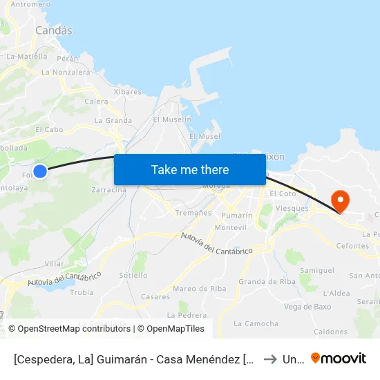 [Cespedera, La]  Guimarán - Casa Menéndez [Cta 00597] to Uned map