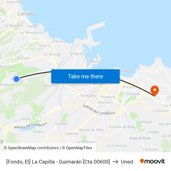 [Fondo, El]  La Capilla - Guimarán [Cta 00600] to Uned map