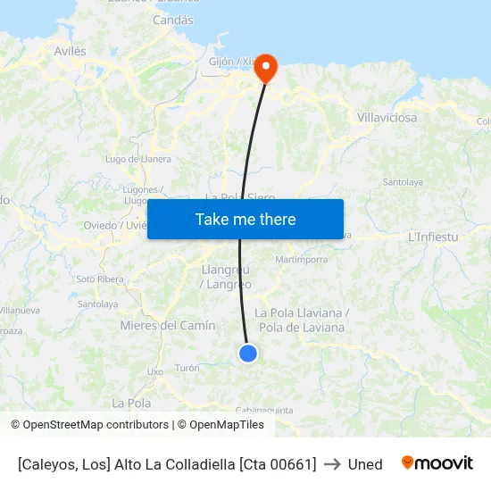 [Caleyos, Los]  Alto La Colladiella [Cta 00661] to Uned map