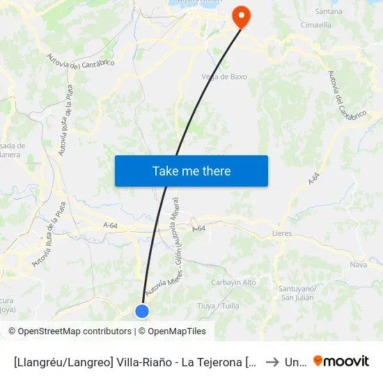 [Llangréu/Langreo]  Villa-Riaño - La Tejerona [Cta 00765] to Uned map