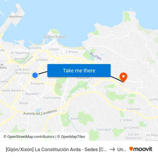 [Gijón/Xixón]  La Constitución Avda - Sedes [Cta 00782] to Uned map