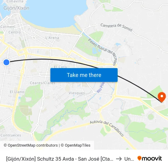 [Gijón/Xixón]  Schultz 35 Avda - San José [Cta 00785] to Uned map