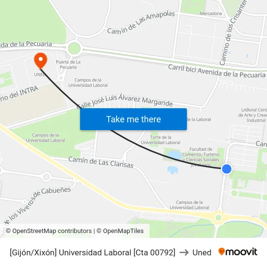 [Gijón/Xixón]  Universidad Laboral [Cta 00792] to Uned map