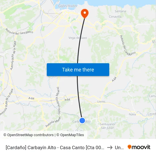 [Cardaño]  Carbayín Alto - Casa Canto [Cta 00846] to Uned map
