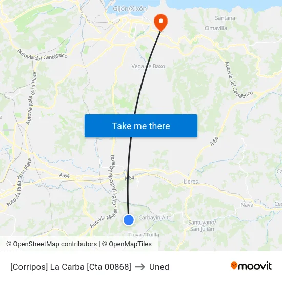 [Corripos]  La Carba [Cta 00868] to Uned map