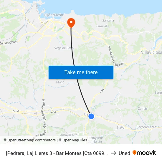 [Pedrera, La]  Lieres 3 - Bar Montes [Cta 00995] to Uned map