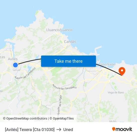 [Avilés]  Texera [Cta 01030] to Uned map