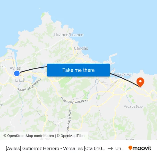 [Avilés]  Gutiérrez Herrero - Versalles [Cta 01031] to Uned map