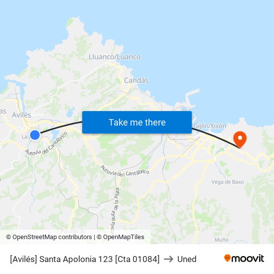 [Avilés]  Santa Apolonia 123 [Cta 01084] to Uned map