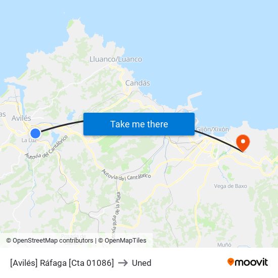 [Avilés]  Ráfaga [Cta 01086] to Uned map