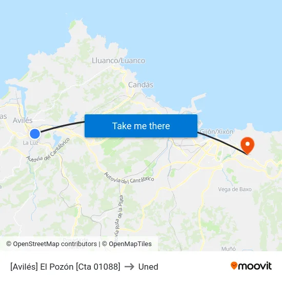 [Avilés]  El Pozón [Cta 01088] to Uned map