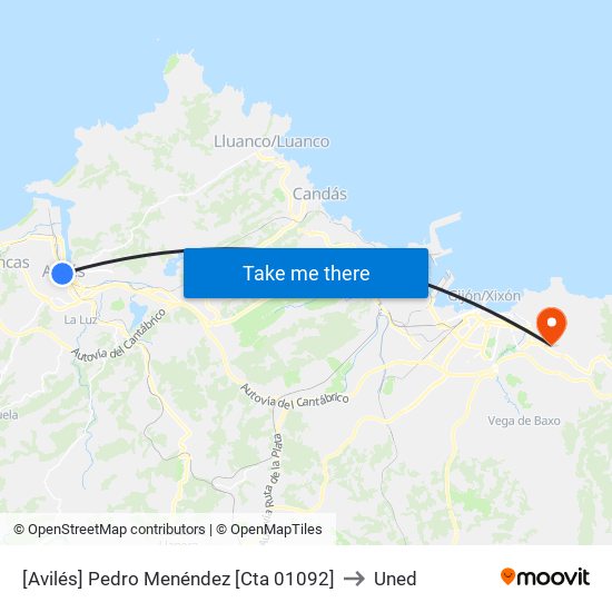 [Avilés]  Pedro Menéndez [Cta 01092] to Uned map