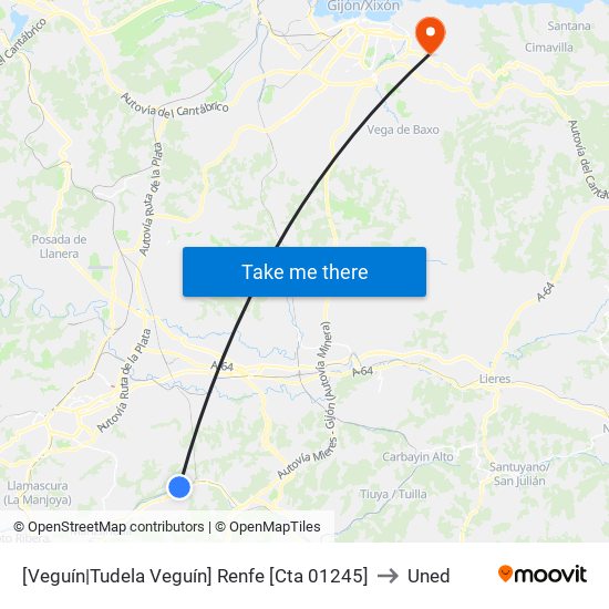 [Veguín|Tudela Veguín]  Renfe [Cta 01245] to Uned map